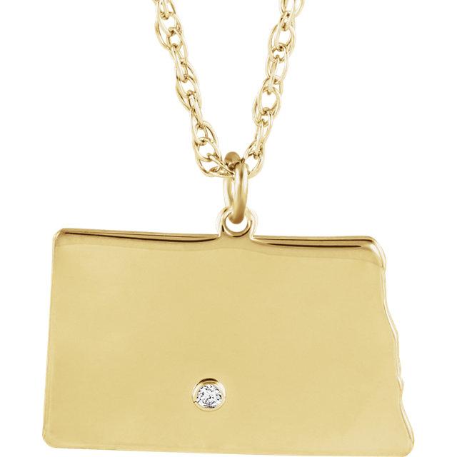 14k 10k yellow rose white gold diamond silver north dakota nd state map personalized city necklace