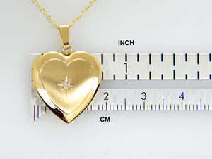 14K Solid Yellow Gold 19mm Heart .02 CTW Diamond Locket Pendant Charm Engraved Personalized Monogram