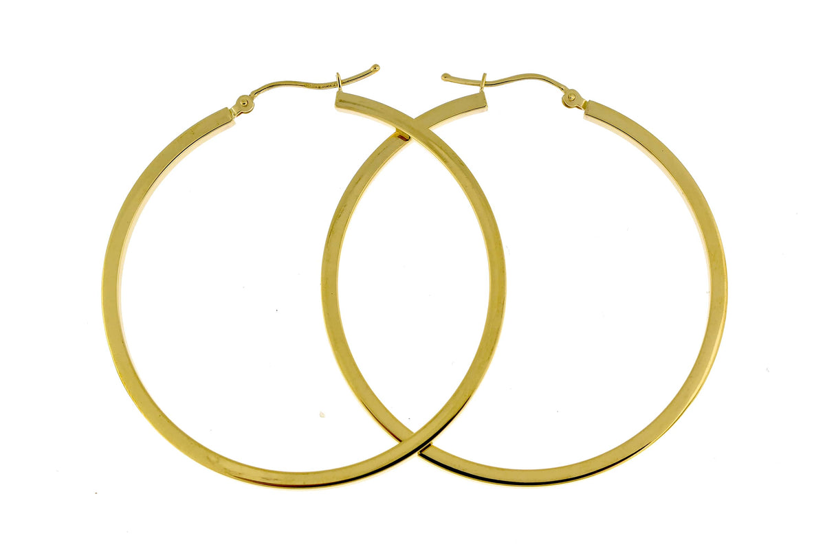 14k yellow gold square tube round hoop earrings 45mm x 2mm