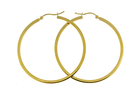 14k yellow gold square tube round hoop earrings 45mm x 2mm