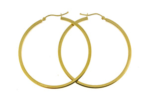 14k Yellow Gold Square Tube Round Hoop Earrings 45mm x 2mm