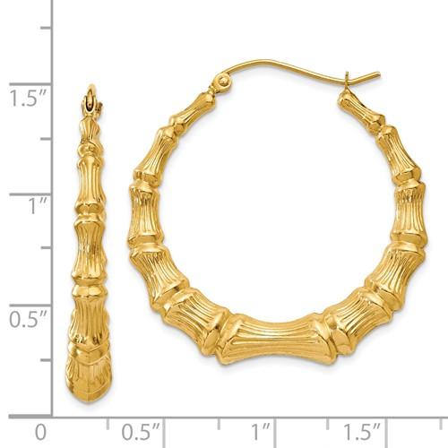 14k yellow gold bamboo hoop earrings 33mm