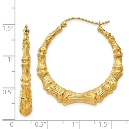 14k yellow gold bamboo hoop earrings 33mm