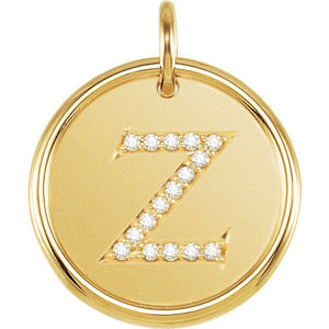 14K Yellow Rose White Gold Genuine Diamond Uppercase Letter Z Initial Alphabet Pendant Charm Custom Made To Order Personalized Engraved