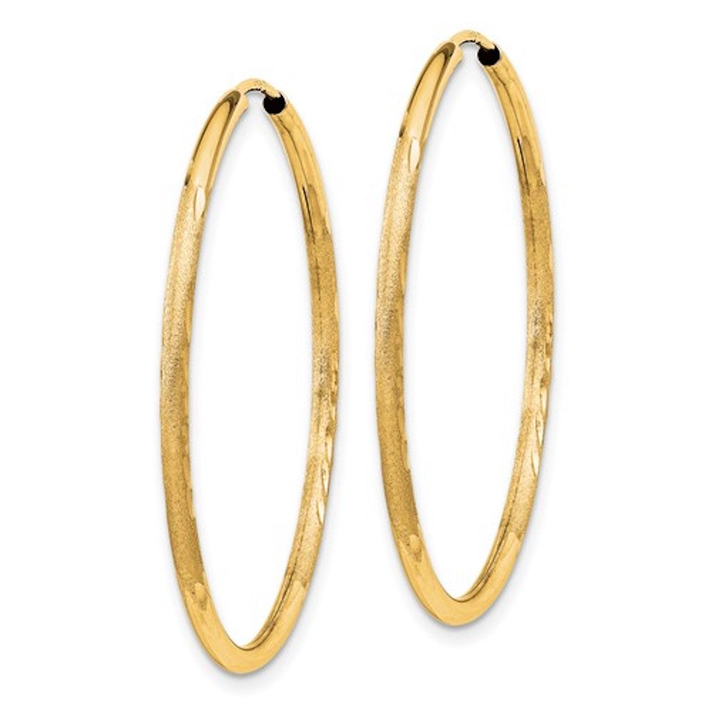 14k yellow gold satin diamond cut endless round hoop earrings 30mm x 1.5mm