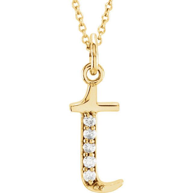 14k yellow rose white gold .025 ctw diamond tiny petite lowercase letter t initial alphabet pendant charm necklace