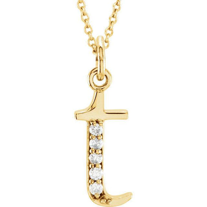 14k yellow rose white gold .025 ctw diamond tiny petite lowercase letter t initial alphabet pendant charm necklace