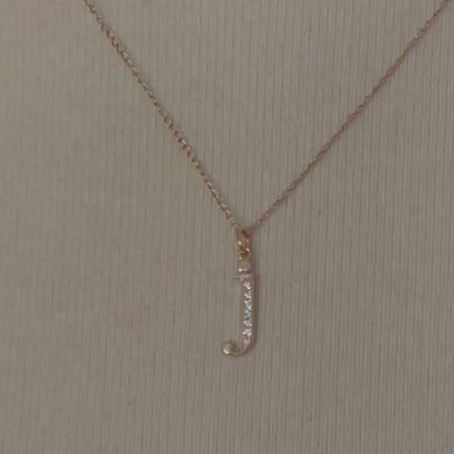 14K Yellow Rose White Gold .025 CTW Diamond Tiny Petite Lowercase Letter J Initial Alphabet Pendant Charm Necklace