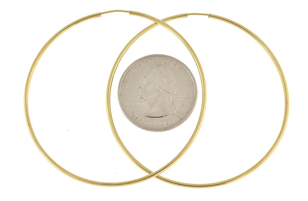 14k yellow gold large classic endless round hoop earrings 55mm x 1.5mm
