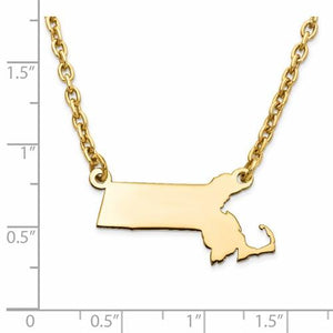 14K Gold or Sterling Silver Massachusetts MA State Name Necklace Personalized Monogram