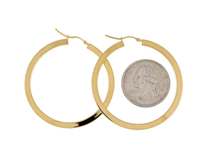 14k yellow gold square tube round hoop earrings 45mm x 3mm