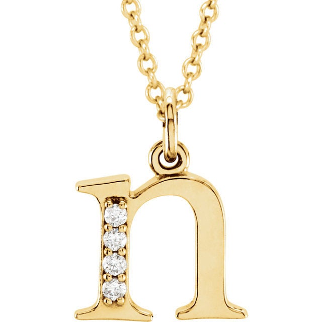 14k yellow rose white gold .025 ctw diamond tiny petite lowercase letter n initial alphabet pendant charm necklace