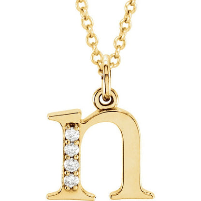 14k yellow rose white gold .025 ctw diamond tiny petite lowercase letter n initial alphabet pendant charm necklace