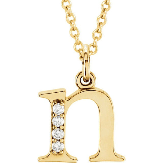 14k yellow rose white gold .025 ctw diamond tiny petite lowercase letter n initial alphabet pendant charm necklace