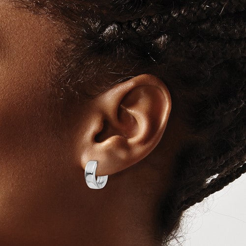 14k White Gold Classic Huggie Hinged Hoop Earrings 13mm x 4mm