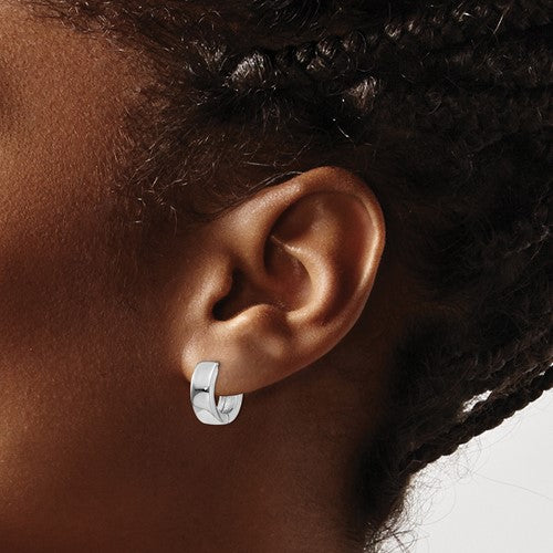 14k white gold classic huggie hinged hoop earrings 13mm x 4mm