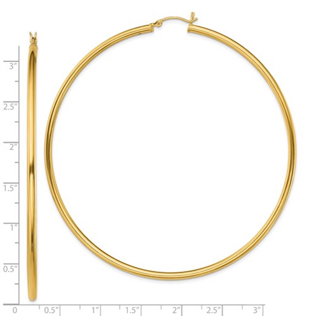 yellow gold plated sterling silver 3.15 inch round hoop earrings 80mm x 2.5mm