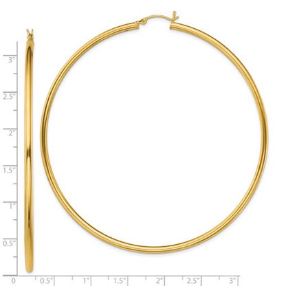 yellow gold plated sterling silver 3.15 inch round hoop earrings 80mm x 2.5mm