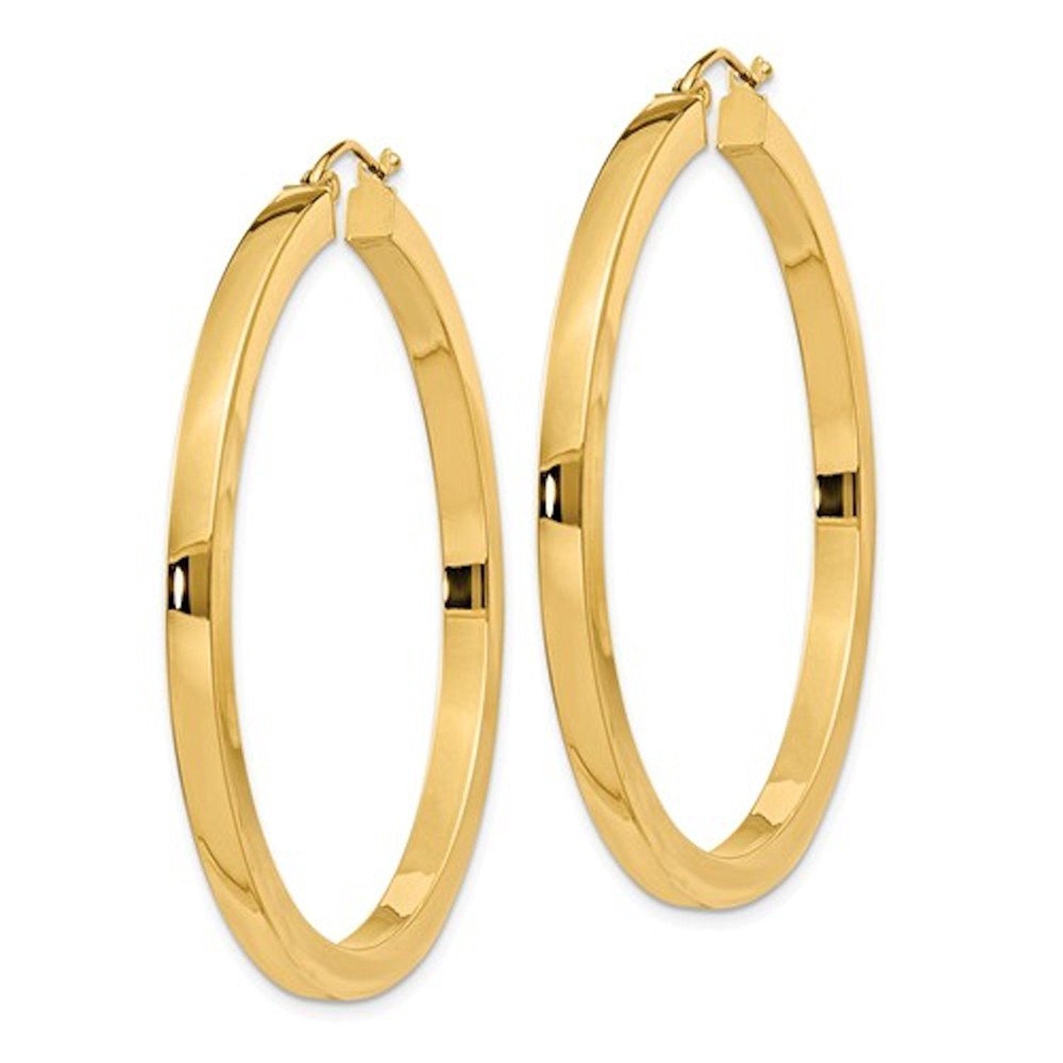 14K Yellow Gold Square Tube Round Hoop Earrings 45mm x 3mm