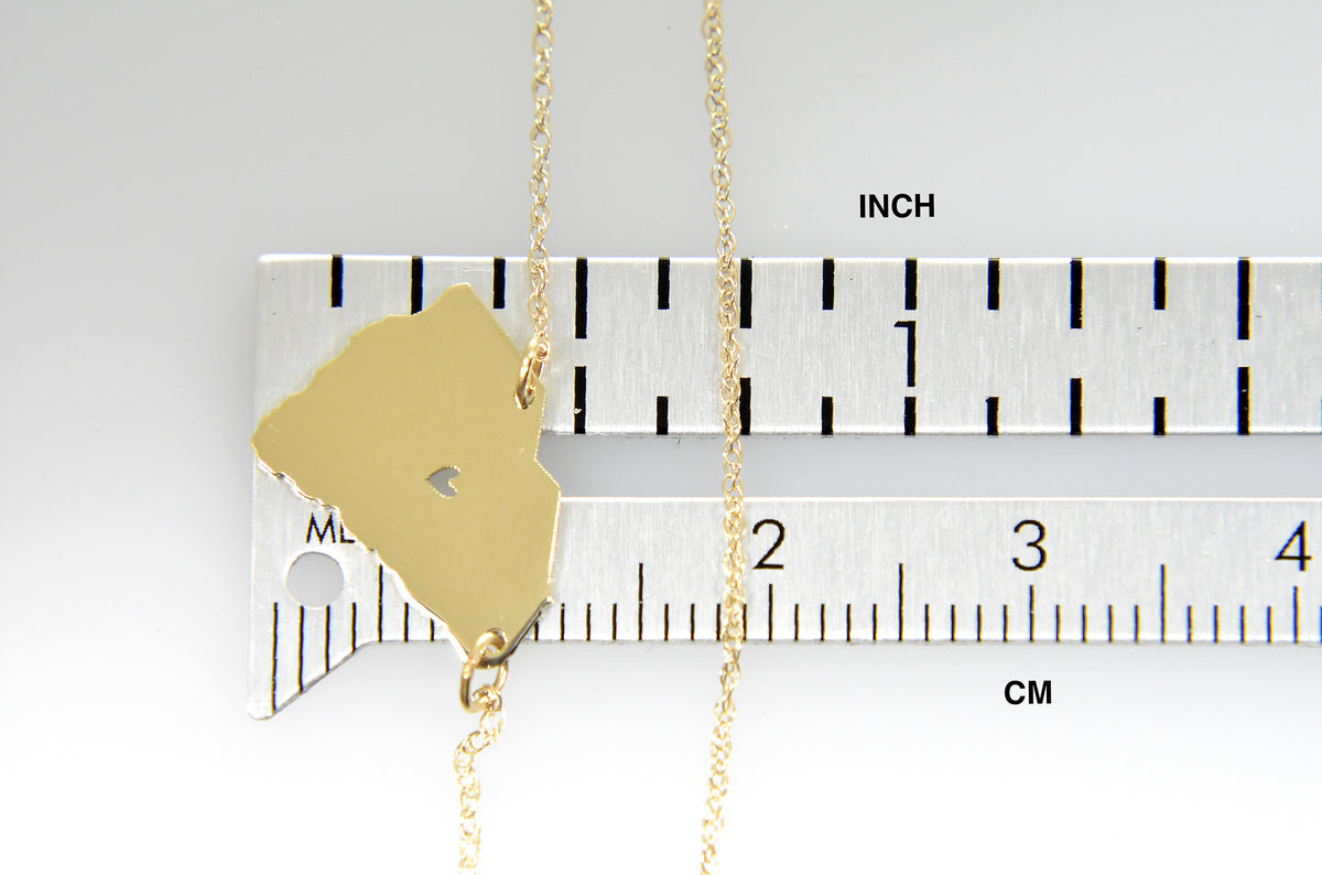 14k gold 10k gold silver south carolina sc state map necklace heart personalized city
