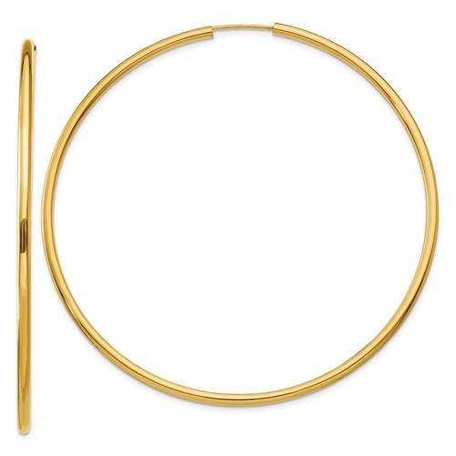 14k yellow gold round endless hoop earrings 64mm x 2mm