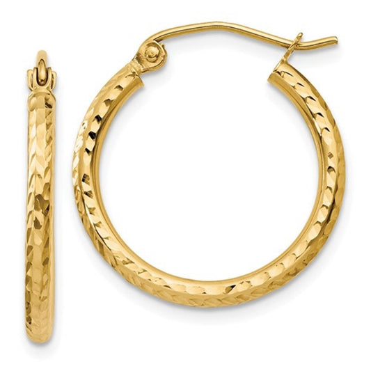 14k yellow gold diamond cut classic round hoop earrings 20mm x 2mm