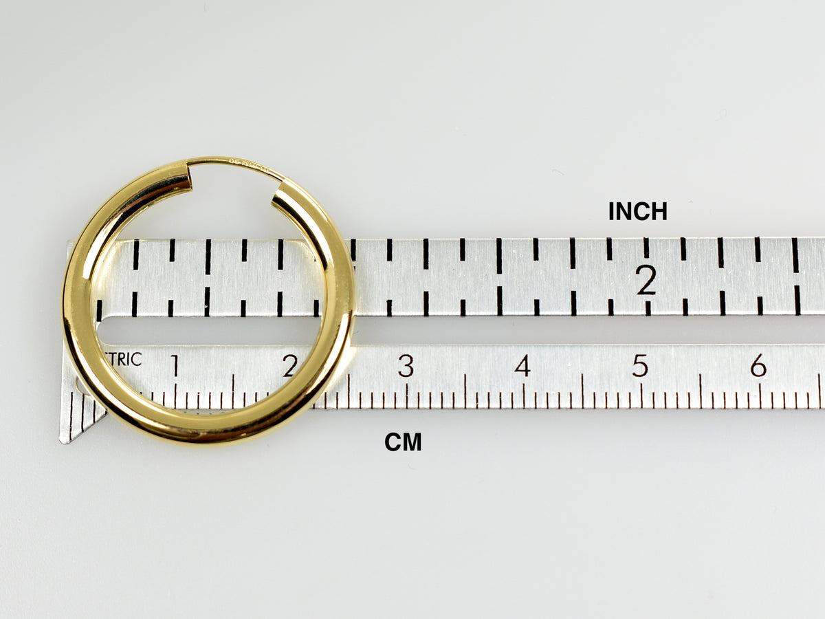 14k yellow gold round endless hoop earrings 25mm x 2.75mm