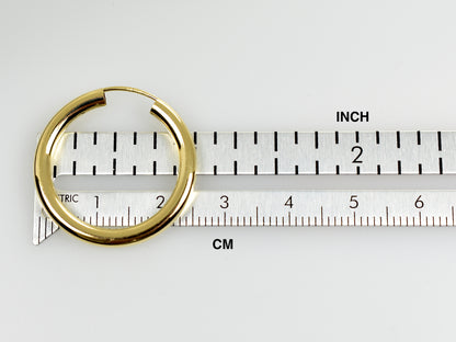 14k yellow gold round endless hoop earrings 25mm x 2.75mm