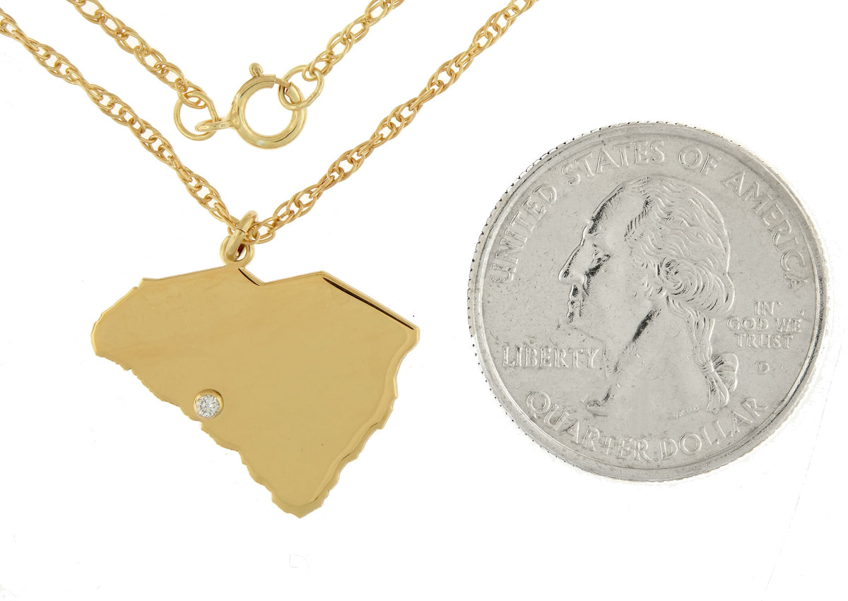 14k 10k yellow rose white gold diamond silver south carolina sc state map personalized city necklace