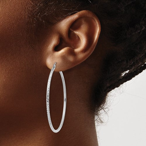 14k white gold diamond cut round hoop earrings 49mm x 2mm