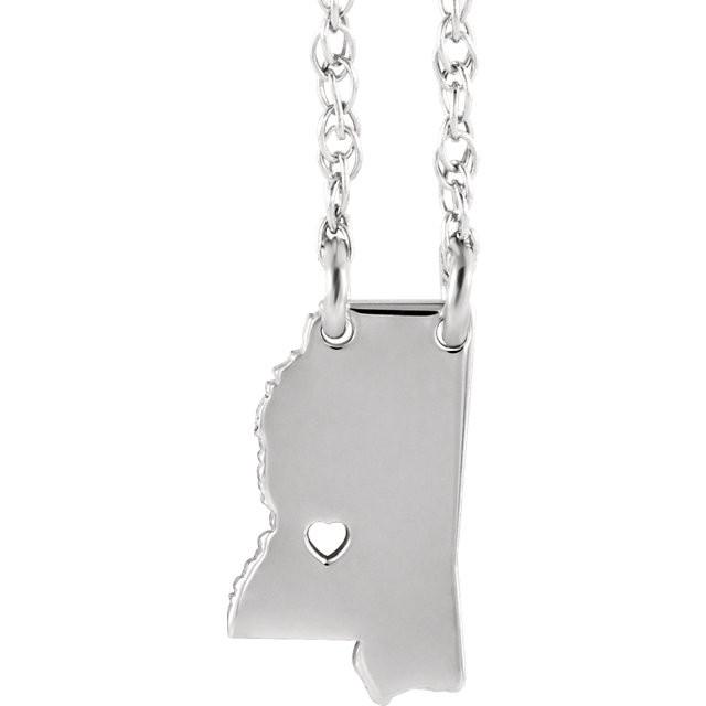 14k gold 10k gold silver mississippi ms state map necklace heart personalized city