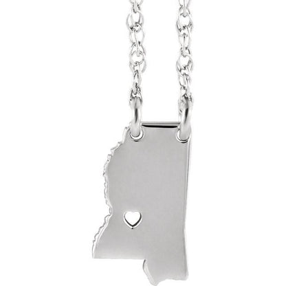 14k gold 10k gold silver mississippi ms state map necklace heart personalized city