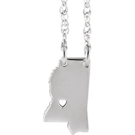 14k gold 10k gold silver mississippi ms state map necklace heart personalized city