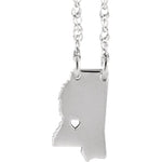 Загрузить изображение в средство просмотра галереи, 14k Gold 10k Gold Silver Mississippi MS State Map Necklace Heart Personalized City
