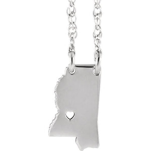 14k Gold 10k Gold Silver Mississippi MS State Map Necklace Heart Personalized City
