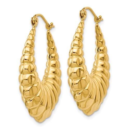 14k yellow gold shrimp scalloped hollow classic hoop earrings 25mm
