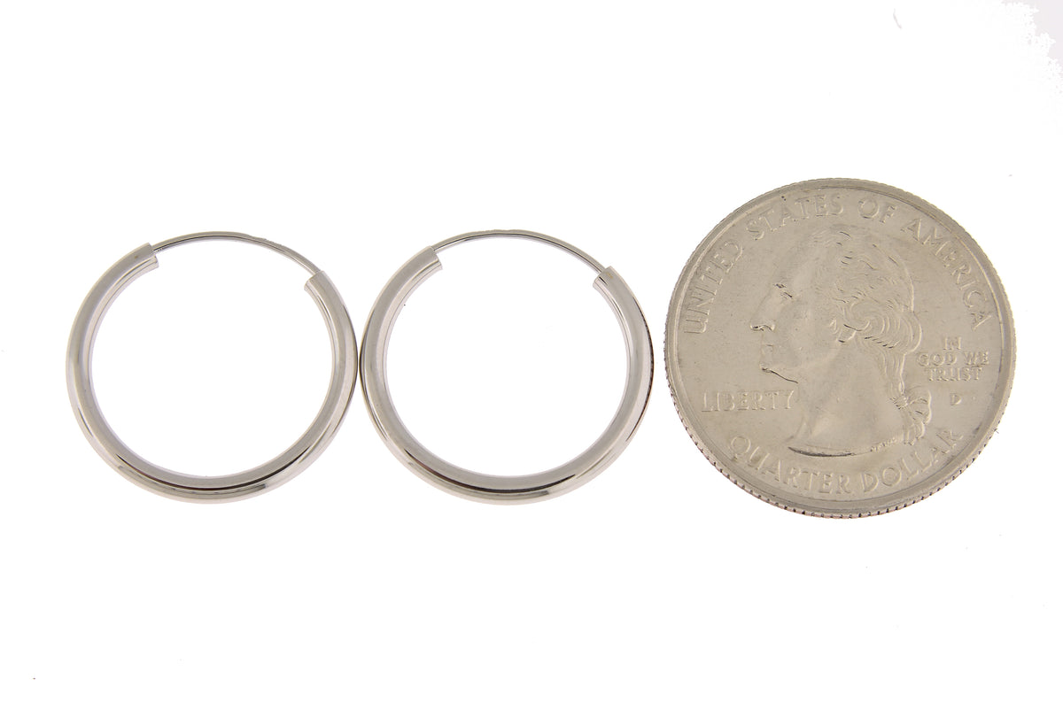 14k white gold round endless hoop earrings 19mm x 2mm