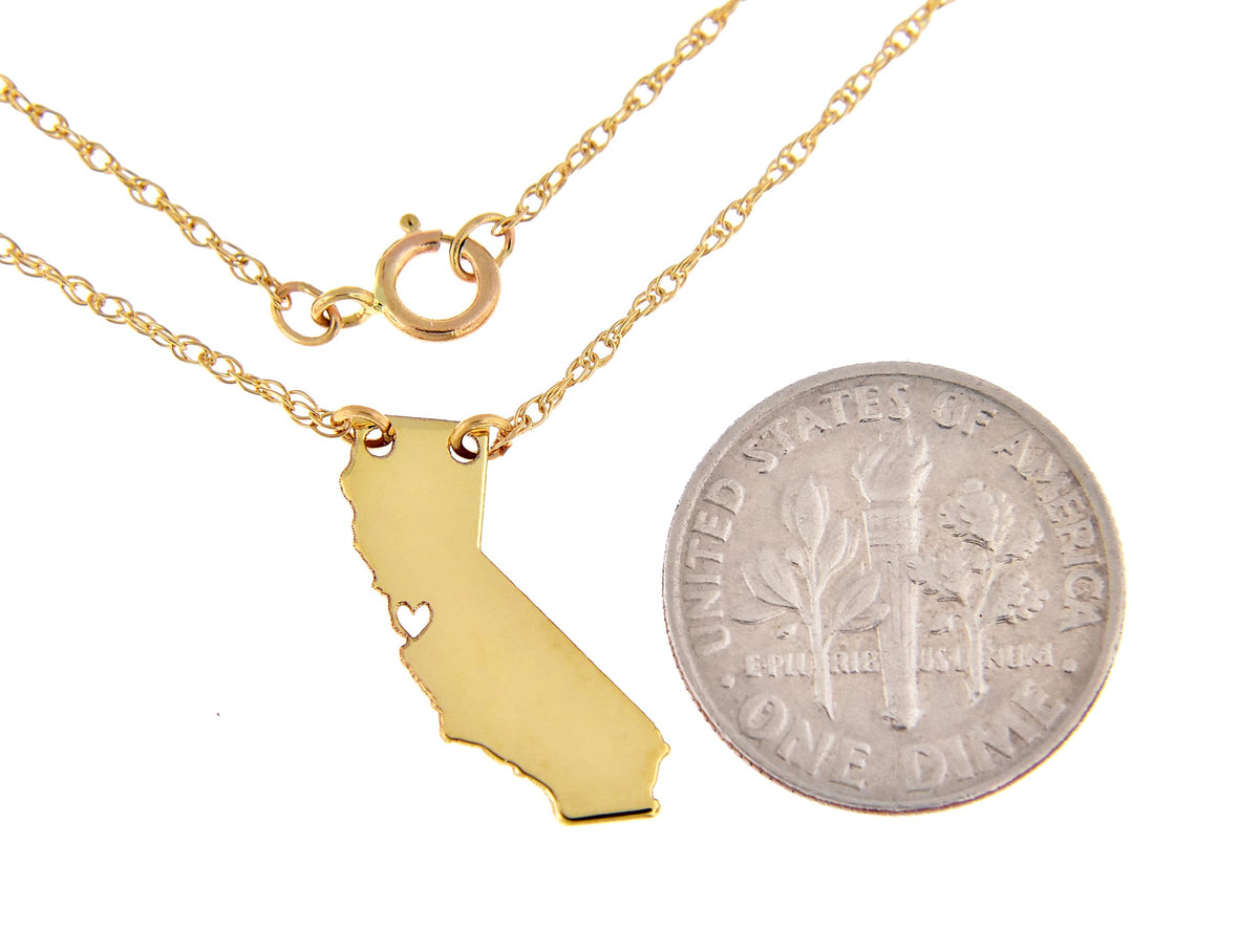 14k gold 10k gold silver california state map necklace heart personalized city