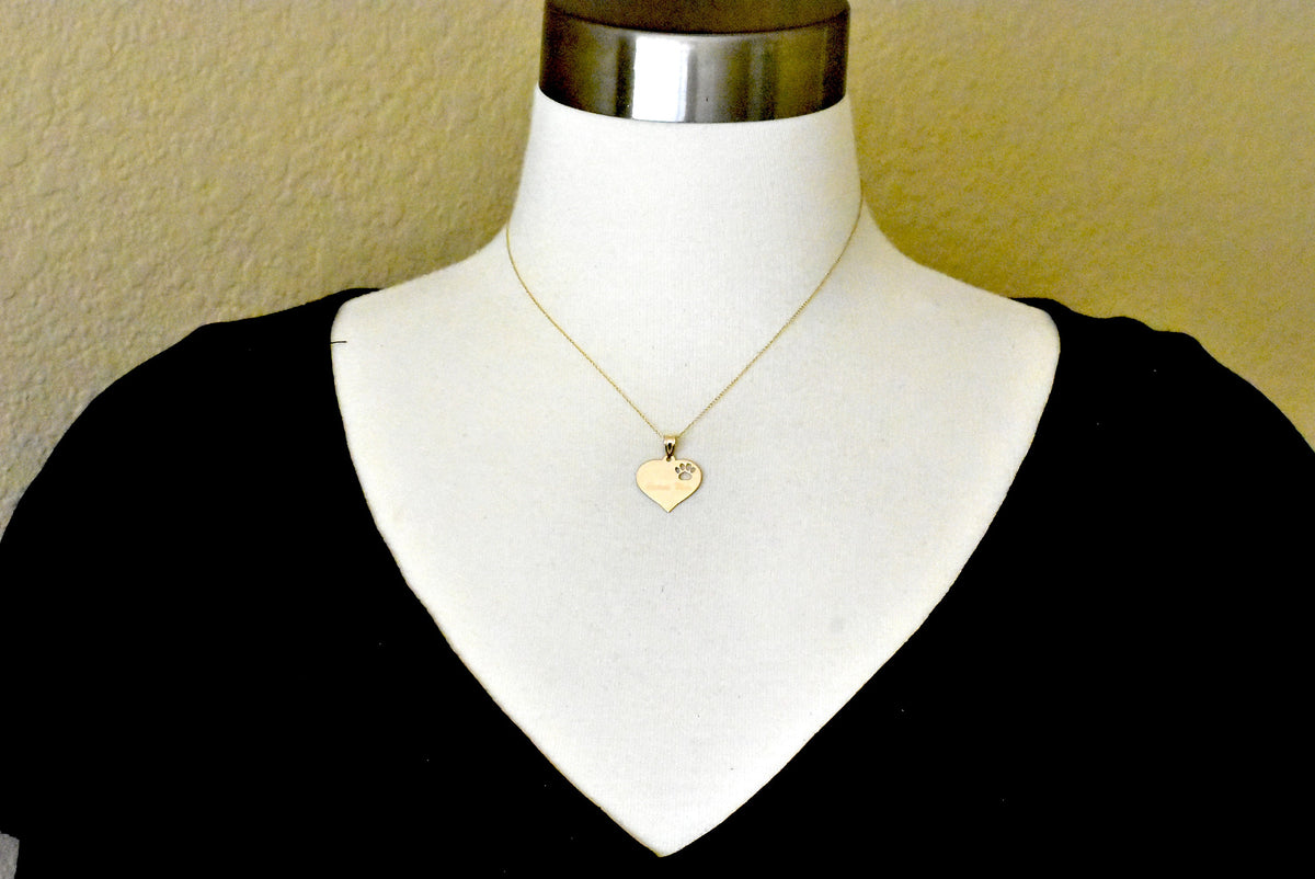 14k 10k yellow rose white gold or sterling silver paw print cut out personalized pendant charm