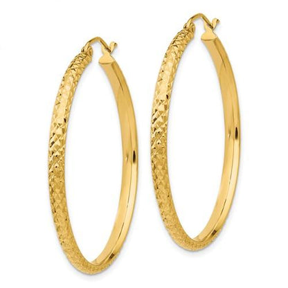 14k yellow gold diamond cut round hoop earrings 37mm x 2.5mm