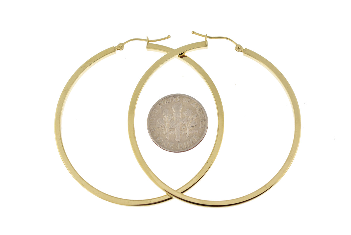 14k yellow gold square tube round hoop earrings 50mm x 2mm