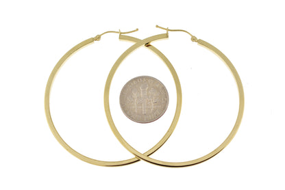 14k yellow gold square tube round hoop earrings 50mm x 2mm