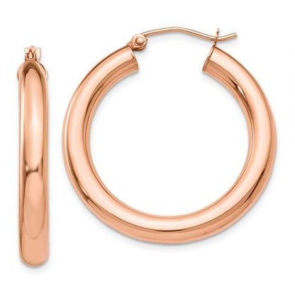 14k rose gold classic round hoop earrings 30mm x 4mm