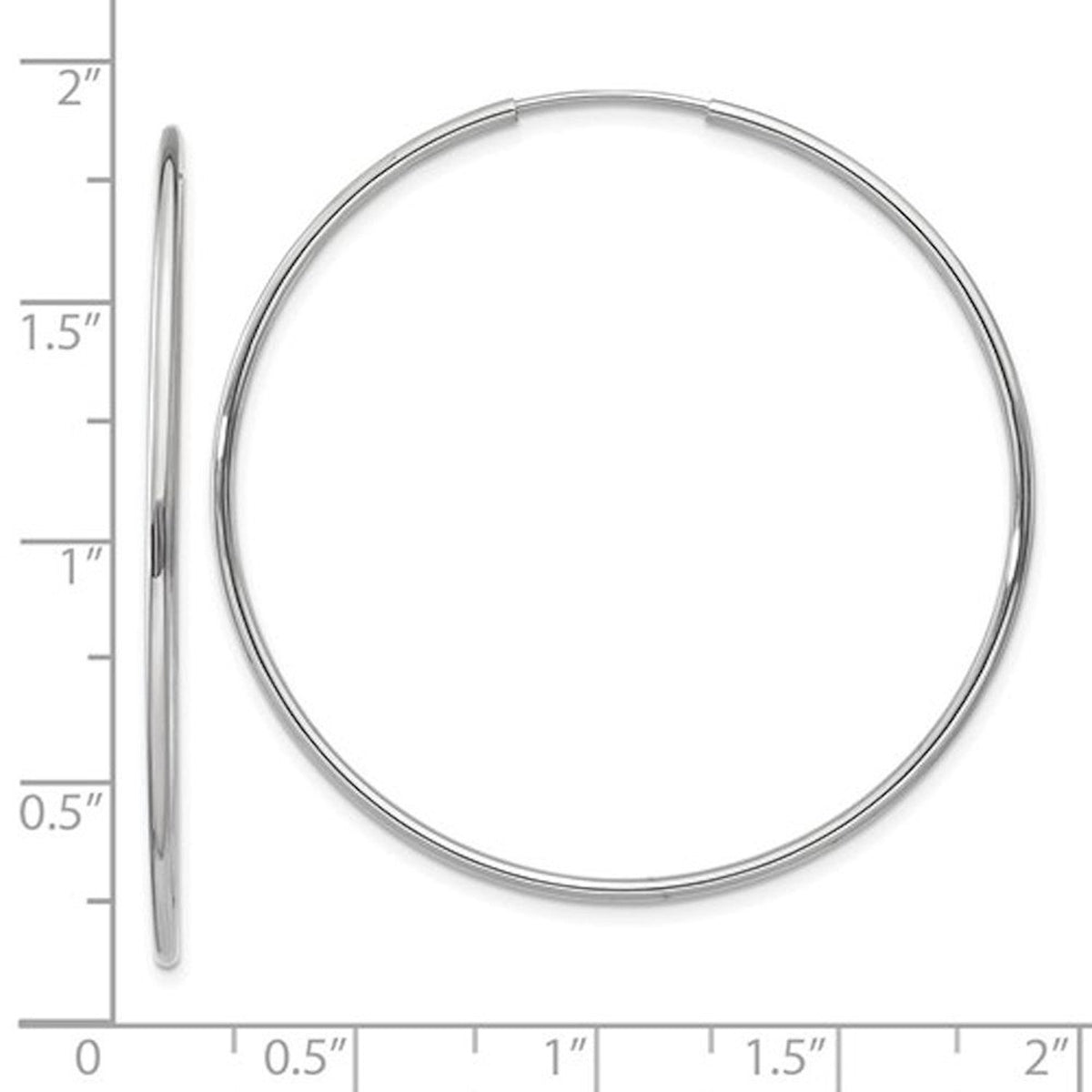 14k white gold large round endless hoop earrings 42mm x 1.20mm