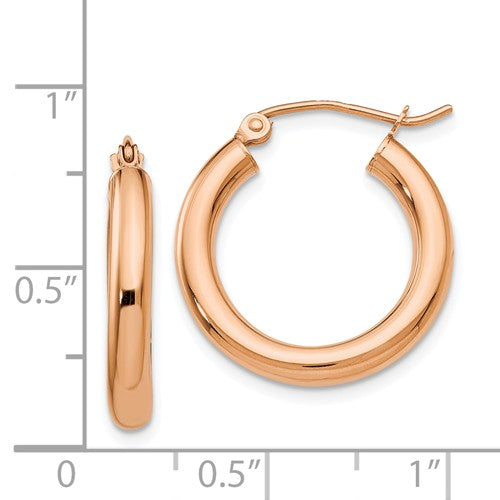 14k rose gold classic round hoop earrings 19mm x 3mm
