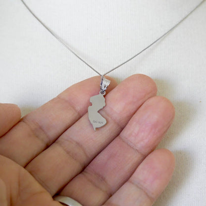 14K Gold or Sterling Silver New Jersey NJ State Map Pendant Charm Personalized Monogram
