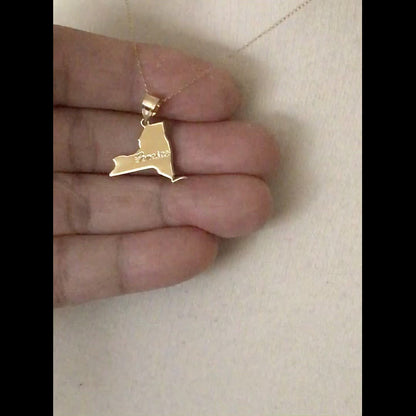 14K Gold or Sterling Silver New York  NY State Map Pendant Charm Personalized Monogram