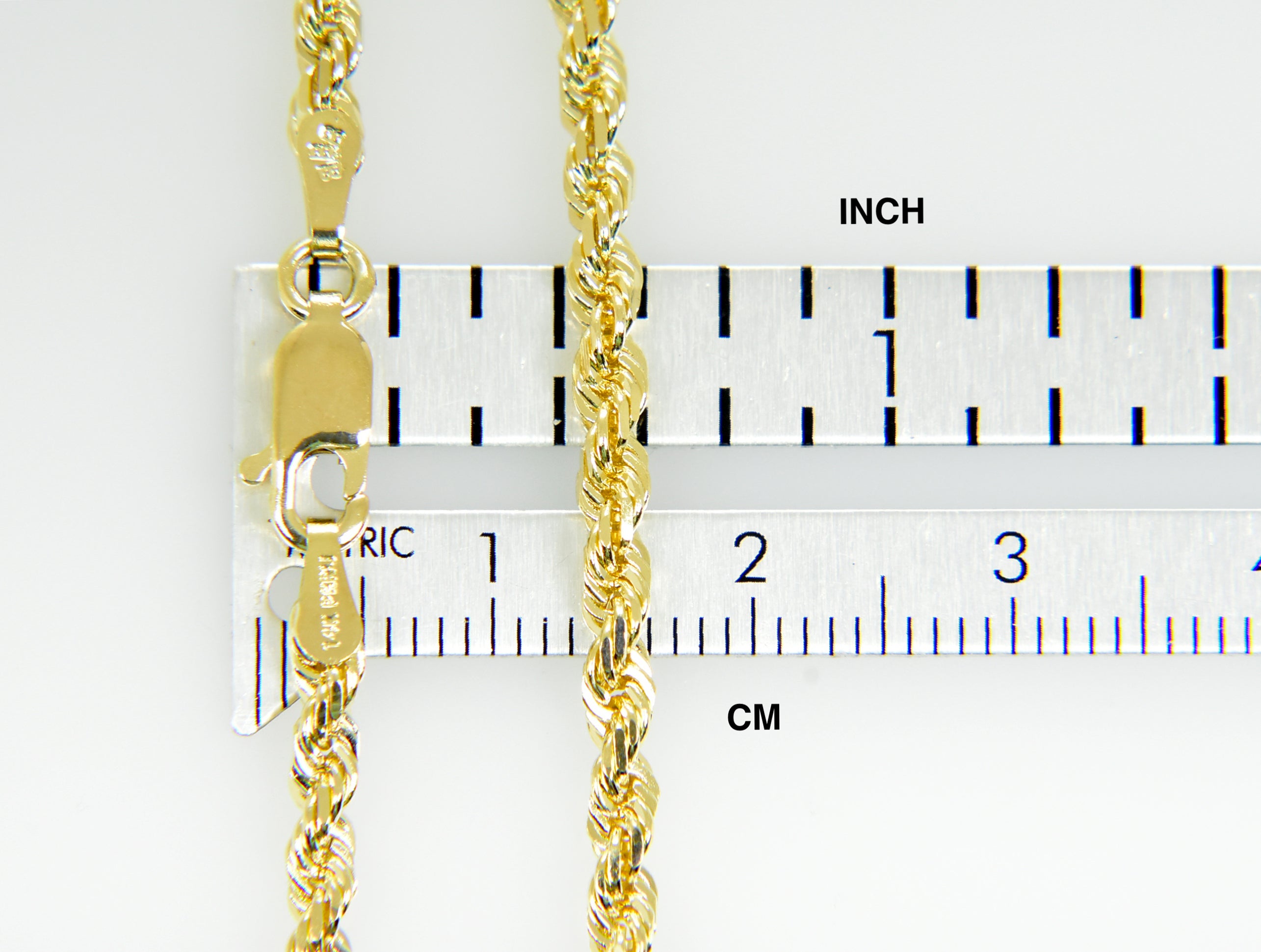 14K Solid Yellow Gold 3.2mm Diamond Cut Rope Bracelet Anklet Choker Necklace Pendant Chain