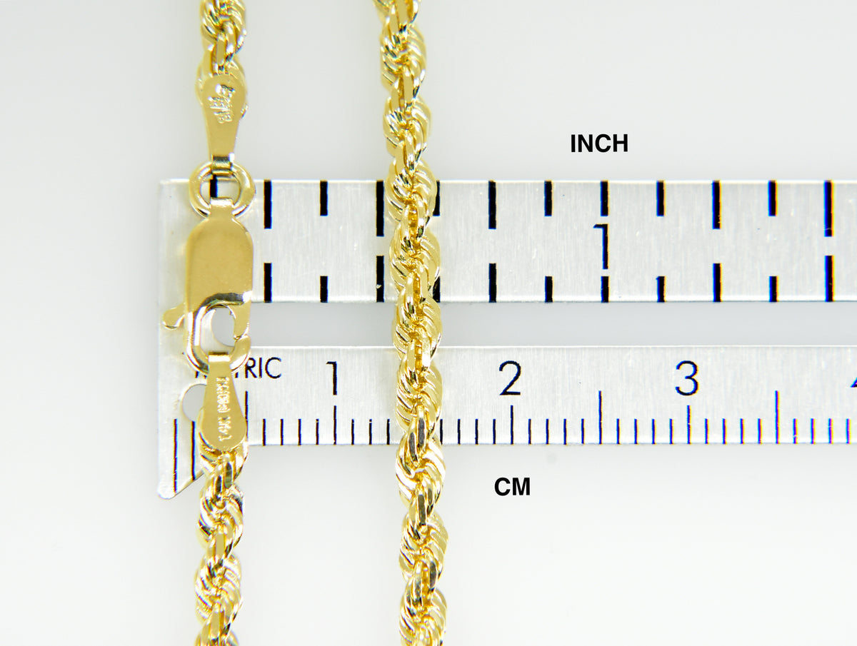14k solid yellow gold 3.2mm diamond cut rope bracelet anklet choker necklace pendant chain