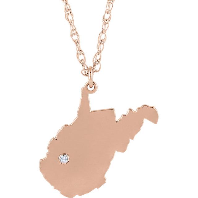 14k 10k yellow rose white gold diamond silver west virginia wv state map personalized city necklace